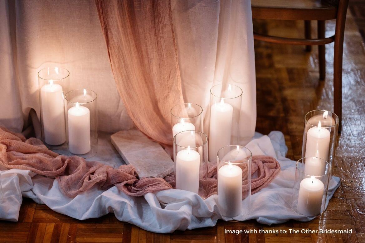 Image of candle centrepiece set at wedding